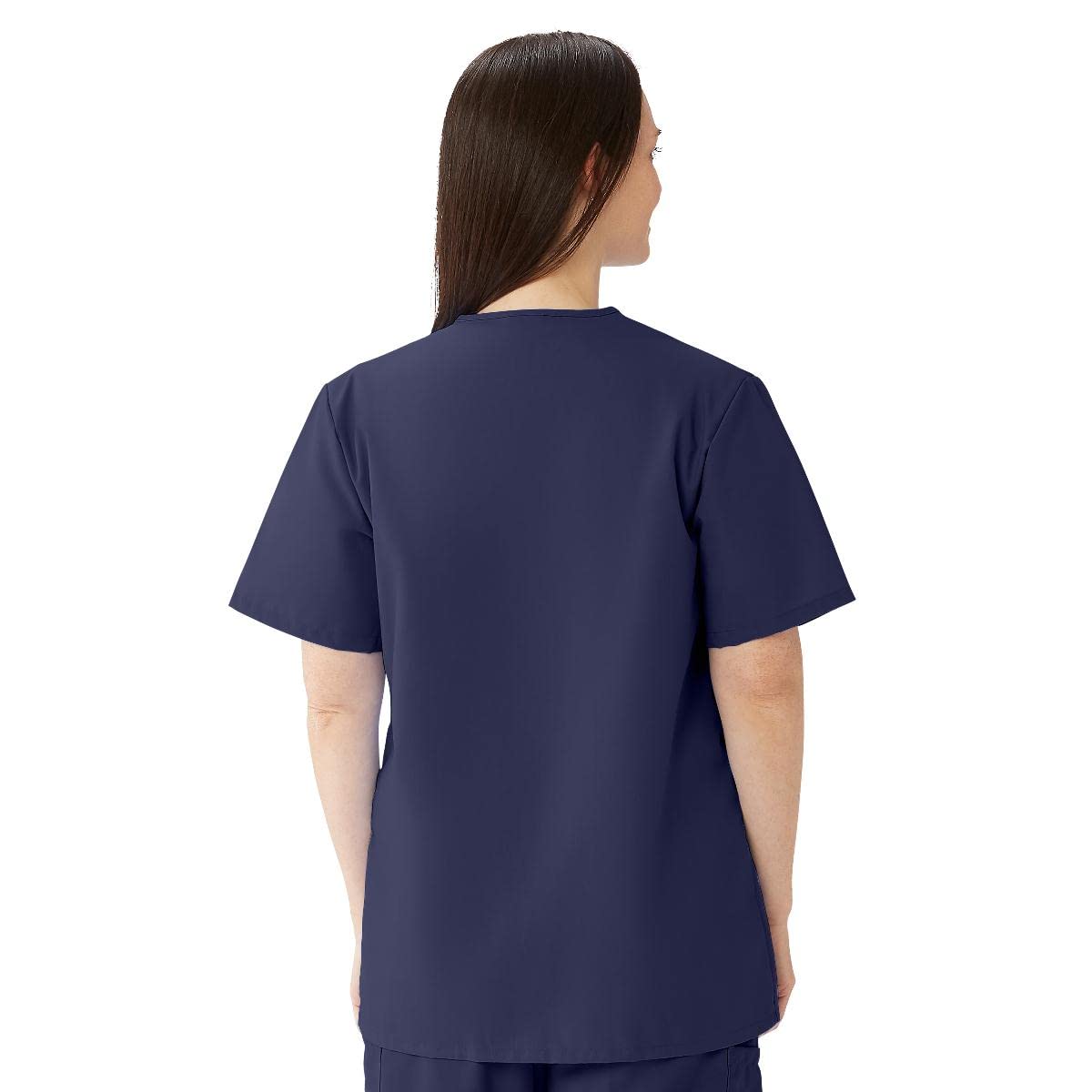Medline AngelStat Women's Snap-Front Jewel-Neckline Scrub Top, 2 Pockets, Navy, Size X-Large