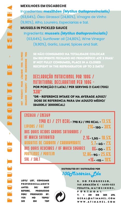 Spanish Mussels Canned in Pickled Sauce | B Vitamins, Omega-3 | Tinned Seafood by Ati Manel | 8 x 110g Can