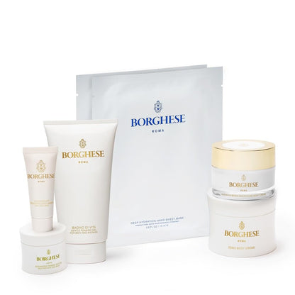 Borghese 7-Piece Skin Perfecting Gift Set - Includes Mud Mask, AHA BHA Overnight Mask, Night Face Cream, Hand Sheet Masks, Shower Gel, & Body Cream