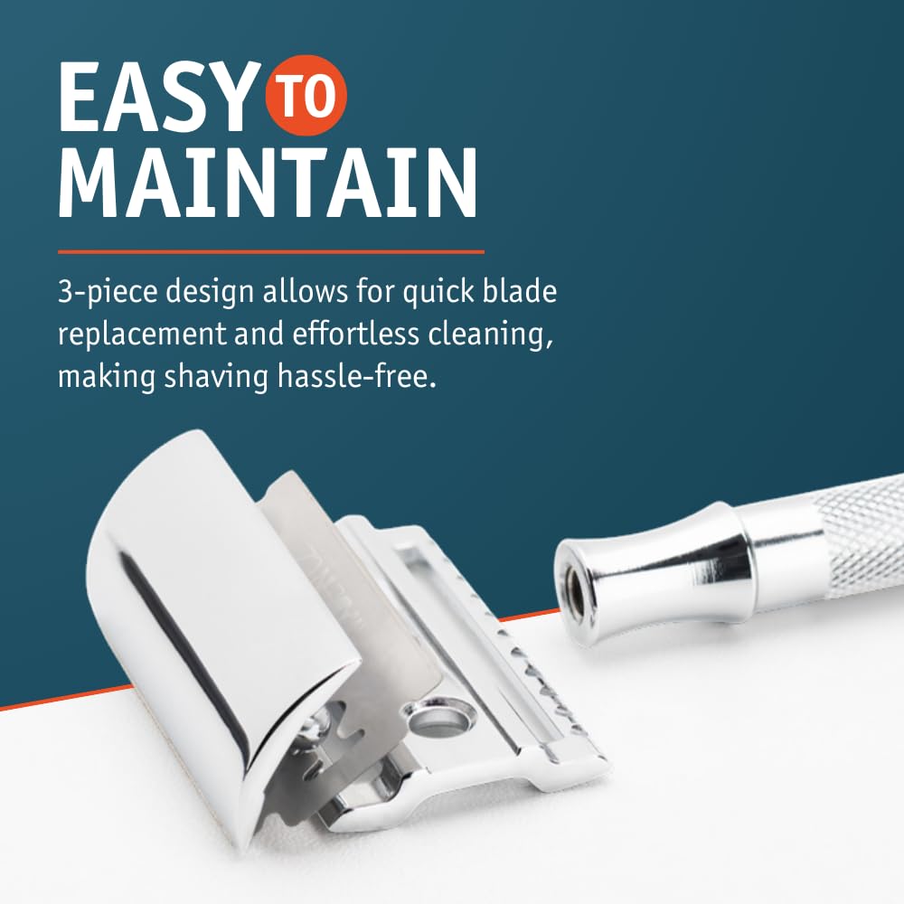 MERKUR 33C Double Edge Safety Razor, Three-Piece Design, Closed Comb, Short Handle, Bright Chrome Finish, Made in Germany