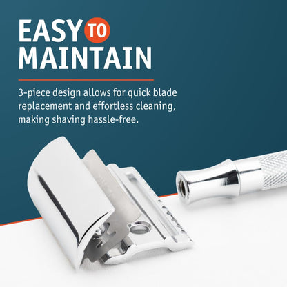 MERKUR 33C Double Edge Safety Razor, Three-Piece Design, Closed Comb, Short Handle, Bright Chrome Finish, Made in Germany
