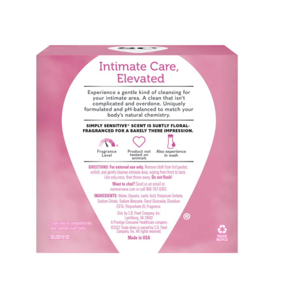 Summer's Eve Feminine Cleansing Cloths | Sensitive Skin | 16 Each | Pack of 2