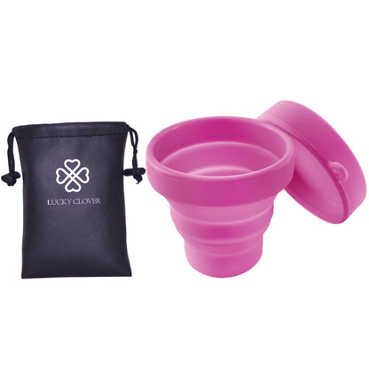 Collapsible Silicone Foldable Sterilizing Cup Set for Feminine softcups Menstrual Cups Storing and Cleaning Your Heavy Diva Cup Foldable Travel Cup for Outdoors Camping and Hiking-Eco Friendly(Pink)