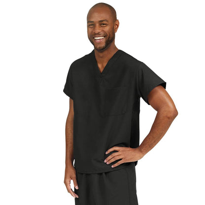 Medline PerforMAX Unisex Reversible V-Neck Scrub Top, 2 Pockets, Black, Size X-Small