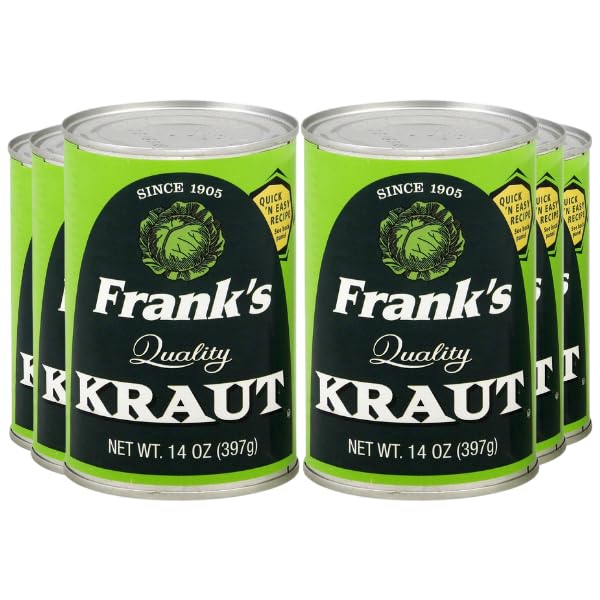 Frank’s Quality Kraut 14oz Cans – Naturally Fermented Sauerkraut | Tangy & Crisp Flavor | Gluten-Free, Vegan | Perfect for Hot Dogs, Brats, Reubens & Recipes