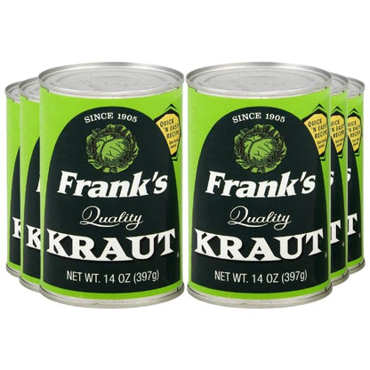 Frank’s Quality Kraut 14oz Cans – Naturally Fermented Sauerkraut | Tangy & Crisp Flavor | Gluten-Free, Vegan | Perfect for Hot Dogs, Brats, Reubens & Recipes