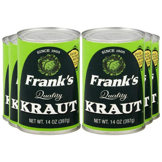 Frank’s Quality Kraut 14oz Cans – Naturally Fermented Sauerkraut | Tangy & Crisp Flavor | Gluten-Free, Vegan | Perfect for Hot Dogs, Brats, Reubens & Recipes