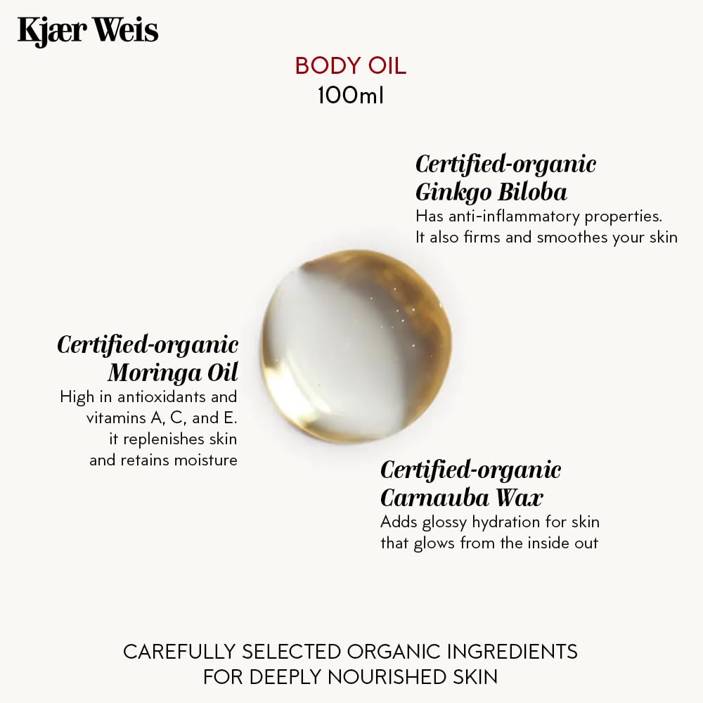 Kjaer Weis Body Oil Refill. Fast Absorbing Moisturizer with Certified-Organic Body Oils For Women Dry Skin. Luxury Beauty Products, Skin Care Body Lotion. Cruelty Free Clean Skincare (100ml)