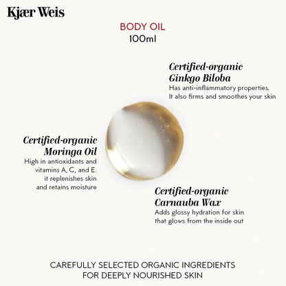 Kjaer Weis Body Oil Refill. Fast Absorbing Moisturizer with Certified-Organic Body Oils For Women Dry Skin. Luxury Beauty Products, Skin Care Body Lotion. Cruelty Free Clean Skincare (100ml)