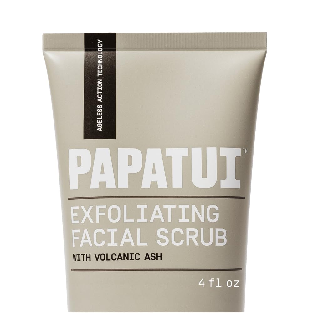 PAPATUI by Dwayne Johnson Men's Face Exfoliating Scrub, Unscented Facial Cleanser, Smooths Skin Texture, Fine Lines & Wrinkles, with Peptides, Volcanic Ash, Niacinamide & Hyaluronic Acid, 4 oz