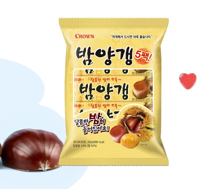 Crown Sweet chestnut Jelly | 50g | Pack of 5, Korean Snack, Yangeng Traditional Korean Dessert, 밤양갱