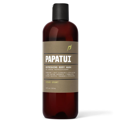 PAPATUI by Dwayne Johnson Refreshing Exfoliating Body Wash for Men | Hydrating & Made with Coconut Oil | Cedar Sport | 18 oz (Pack of 3)