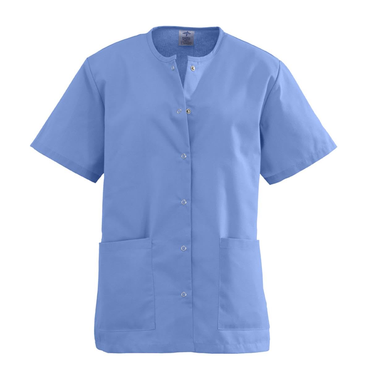 Medline Women's Snap-Front Jewel-Neckline Scrub Tops Ceil Blue