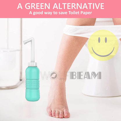 Wolfbeam Portable Hand-held Vulva and Anus Cleaner and Personal Health Vaginal Washing Container, Travel Urinal Spray Scrubber for Personal Hygiene (Pink+Green 450ML)