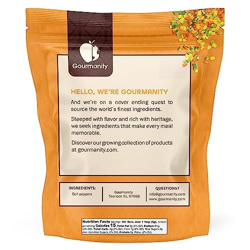 Gourmanity Dried Red and Green Bell Peppers Mix, 32oz Flavorful Diced Peppers Fresh and Appetizing, Perfect for Ramen Toppings Soups Stir-Frys and Stews, All Natural, Packed in a Resealable Bag