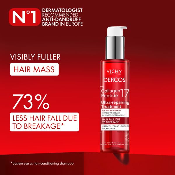 Dercos Collagen Peptide 17 Ultra-Repairing Treatment, 150ml, Anti Hair Fall Pre-Shampoo Bond Repair Hair Treatment, Strengthens, Reduces Breakage, Preps & Protects