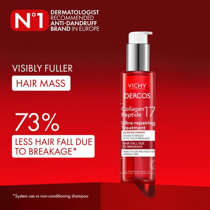 Dercos Collagen Peptide 17 Ultra-Repairing Treatment, 150ml, Anti Hair Fall Pre-Shampoo Bond Repair Hair Treatment, Strengthens, Reduces Breakage, Preps & Protects