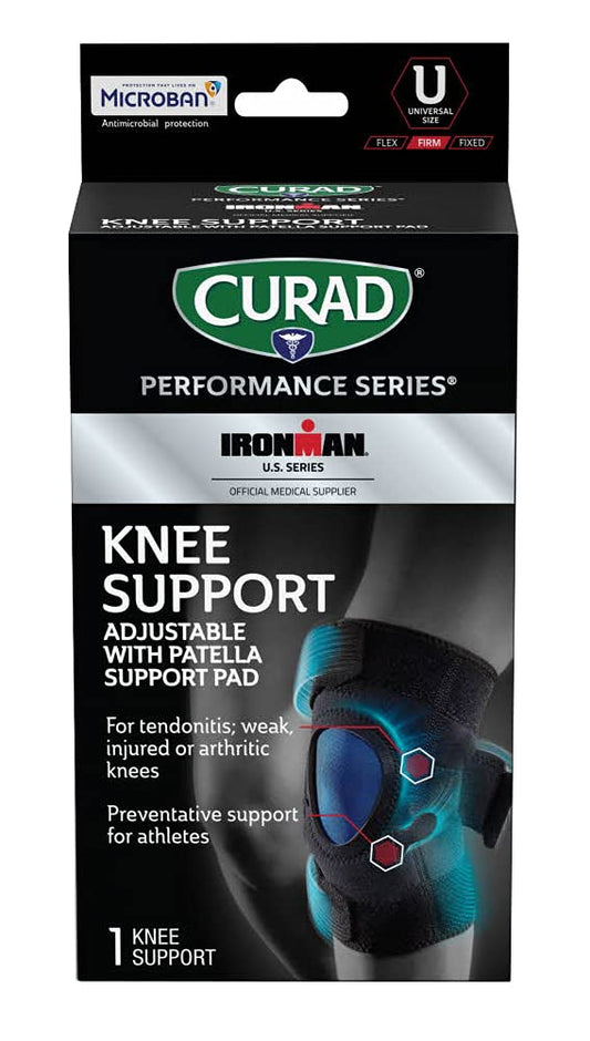 CURAD Performance Series Knee Support, Adjustable with Patella Support Pad, for Tendonitis, Weak, or Injured Knees, Preventative Support for Athletes