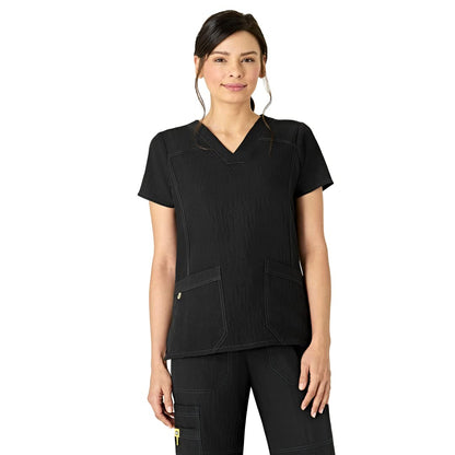 WonderWink Women's Scrubs Four Way Stretch Sporty V-Neck Top, Black, Medium