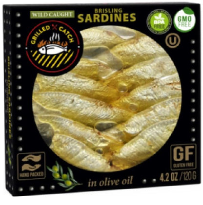 Grilled Catch - Canned Sardines Variety Pack 5 Flavor Sampler European Wild Caught Brisling Sardines in Olive Oil, 4.2 oz Sustainable seafood, Kosher, Hand Packed in Latvia