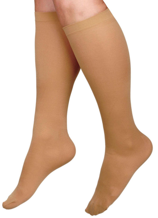 CURAD Knee High Compression Hosiery, 20-30 mmHg, Tan, Size C (L), Ideal for Varicose Veins & Edema Relief