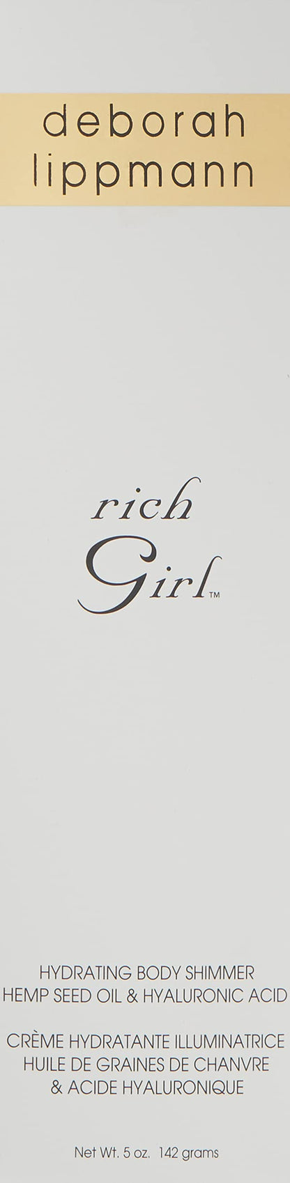 Deborah Lippmann Rich Girl Hydrating Body Shimmer |Highlighter | Body Glow | Luminizer | Illuminating Lotion with Hemp Seed Oil & Hyaluronic Acid, 5oz