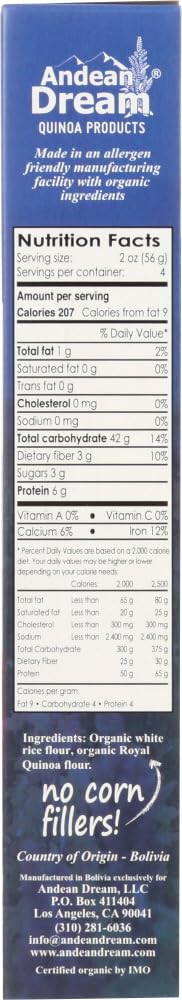 Andean Dream Quinoa Pasta, Og, Macar, Gf, 8-Ounce (Pack of 6)