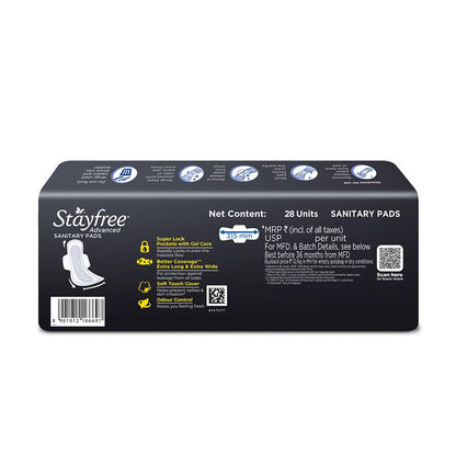 Stayfree Advanced Extra Large All Night Soft Cover Sanitary Pads For Women With Wings, 28 Pads