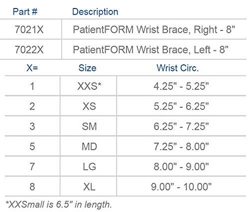 United Ortho 70212 PatientFORM 8" Wrist Brace-Right, X-Small