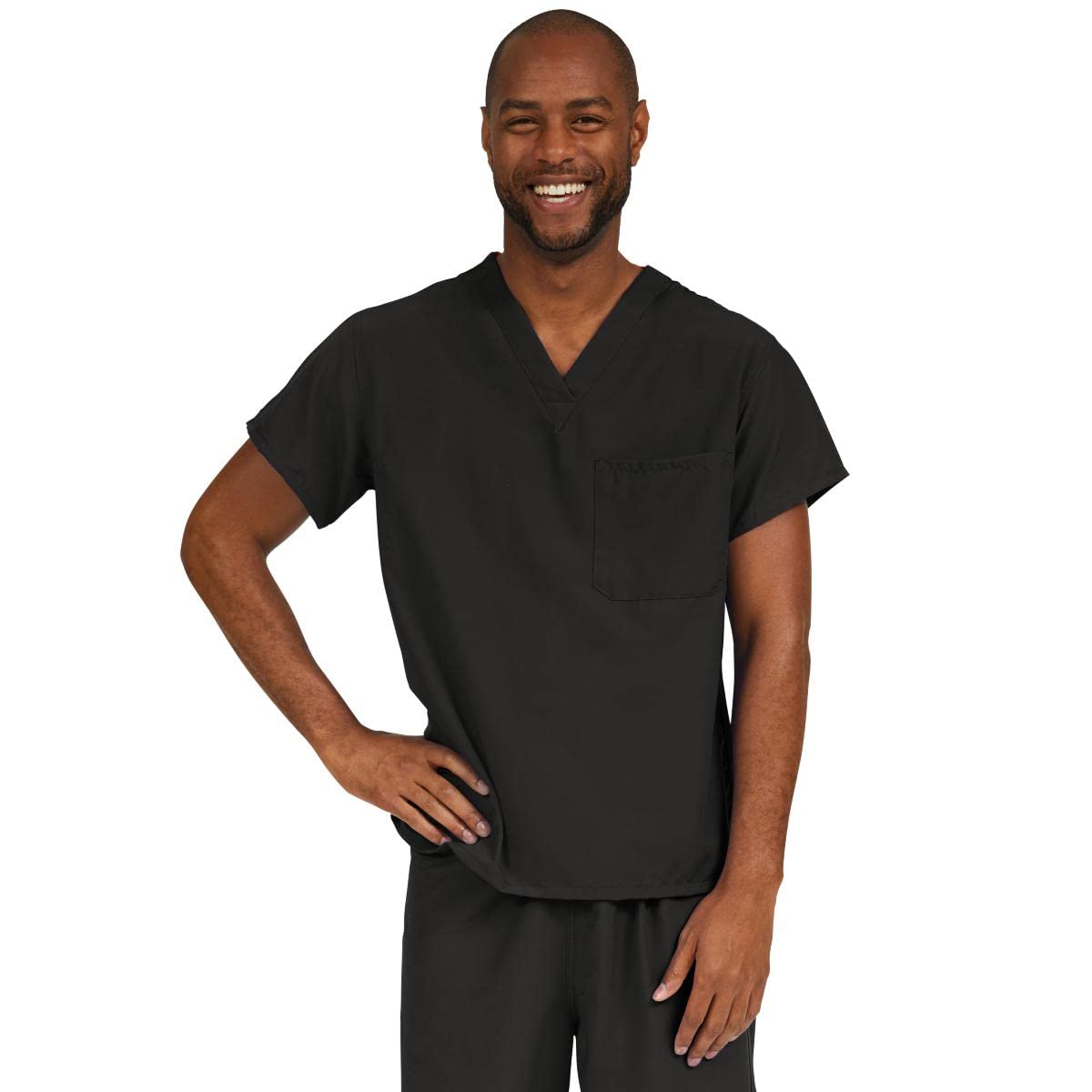 Medline PerforMAX Unisex Reversible V-Neck Scrub Top, 2 Pockets, Black, Size X-Small