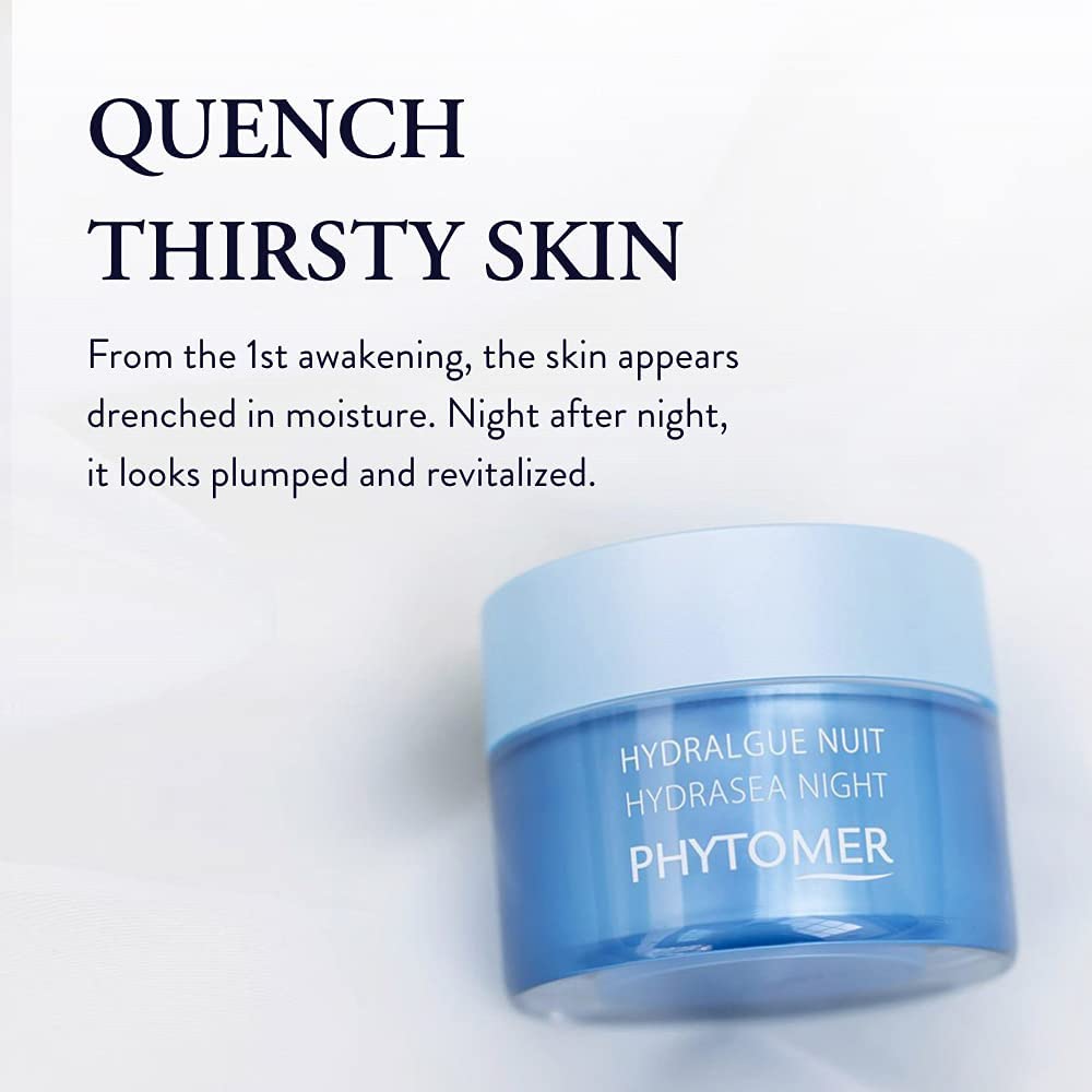 Phytomer Hydrasea Moisturizing Night Cream | Intensely Nourishing Face Moisturizer | Plumps and Hydrates Dry Skin | Anti Aging Overnight Cream | 50ml