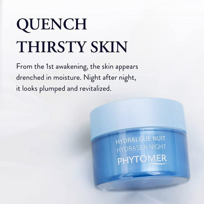 Phytomer Hydrasea Moisturizing Night Cream | Intensely Nourishing Face Moisturizer | Plumps and Hydrates Dry Skin | Anti Aging Overnight Cream | 50ml