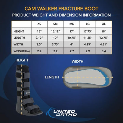 United Ortho Cam Walker Fracture Boot, Medium, Black