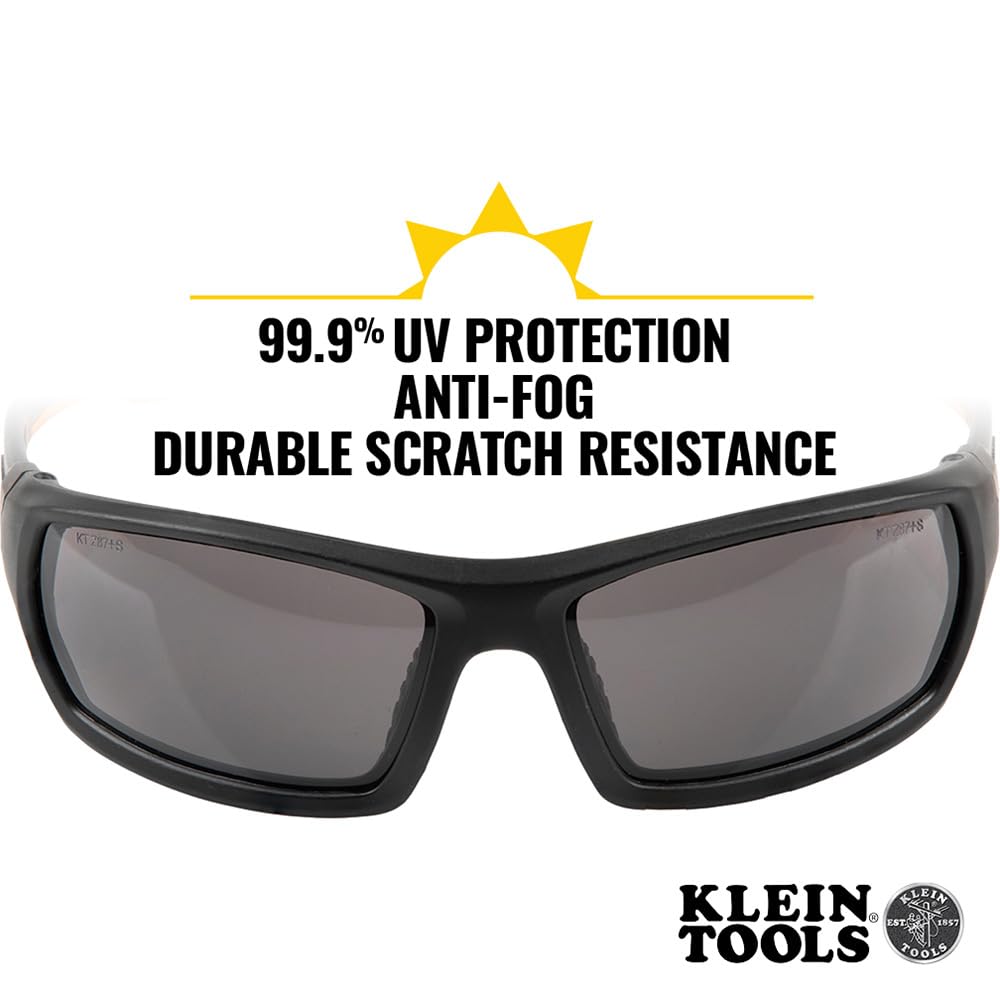 Klein Tools 60164 Safety Glasses, Professional PPE Protective Eyewear with Full Frame, Scratch Resistant and Anti-Fog, Gray Lens