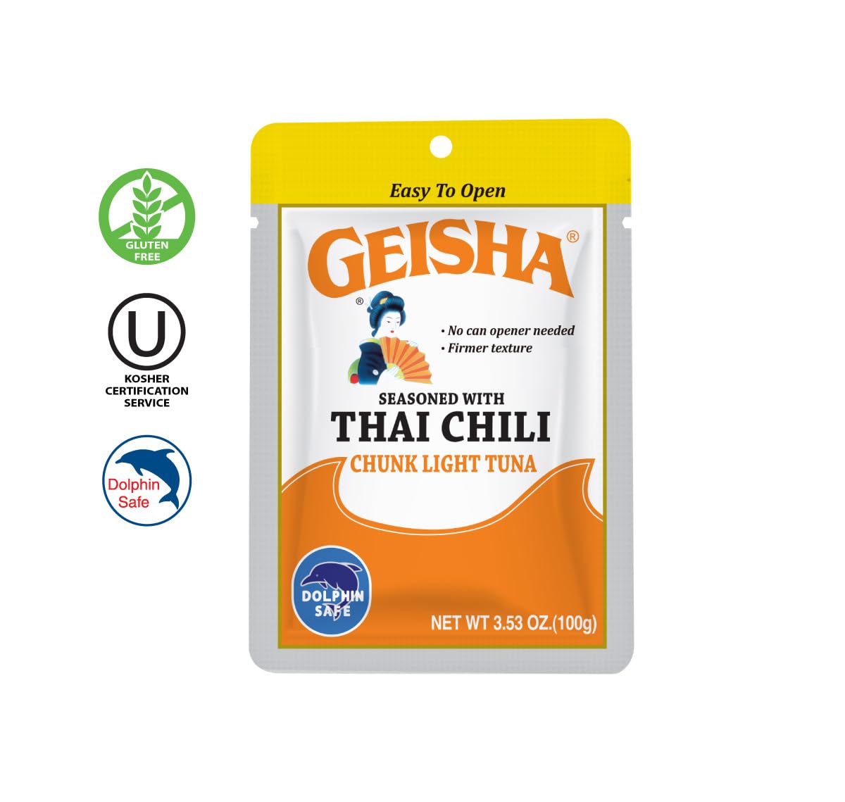 GEISHA Chunk Light Tuna Seasoned with Thai Chili Sauce 3.53oz (Pack of 12), Tuna| HALAL & Kosher Certified – Gluten Free – Wild Caught – Dolphin Safe Catch – Good Source of Protein