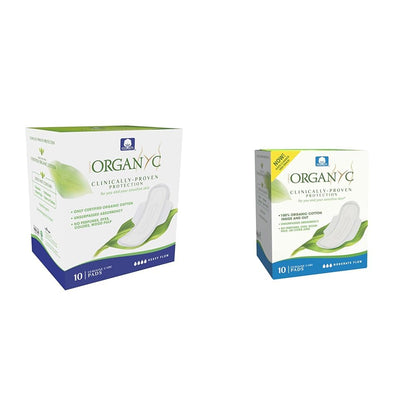 Organyc 100% Certified Organic Cotton Feminine Pads Bundle, Heavy Flow 10 Count & Moderate Flow 10 Count