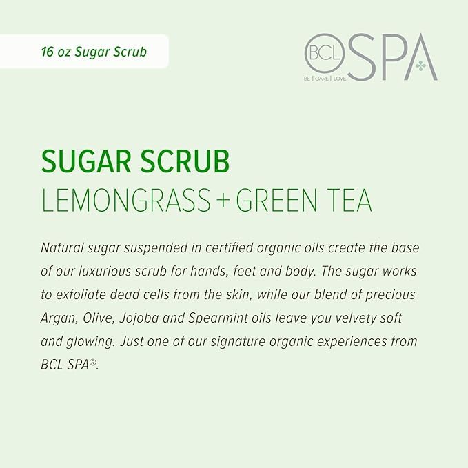 BCL SPA Lemongrass & Green Tea 4-Step Skincare Starter Kit, 16oz Each – Organic Vegan Spa Set for Hands, Feet & Body – Hydrates, Exfoliates, Softens Skin