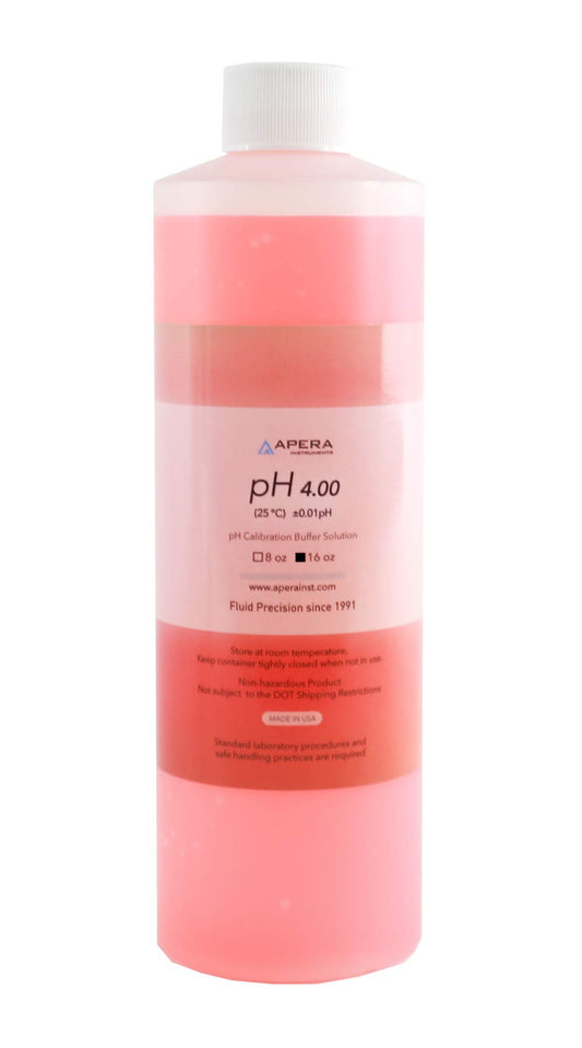 Apera Instruments pH 4.00 Calibration Buffer Solution, 16 oz. Bottle, NIST Traceable, Red (AI1107)