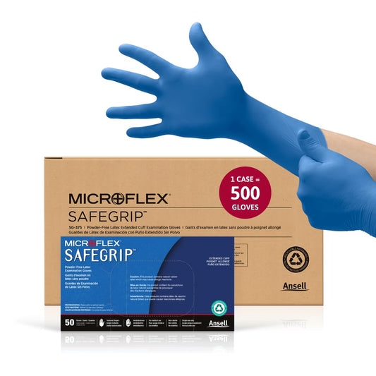 Ansell Microflex SafeGrip SG-375 Extra Thick Disposable Latex Gloves for Life Sciences, Automotive w/Textured Fingertips