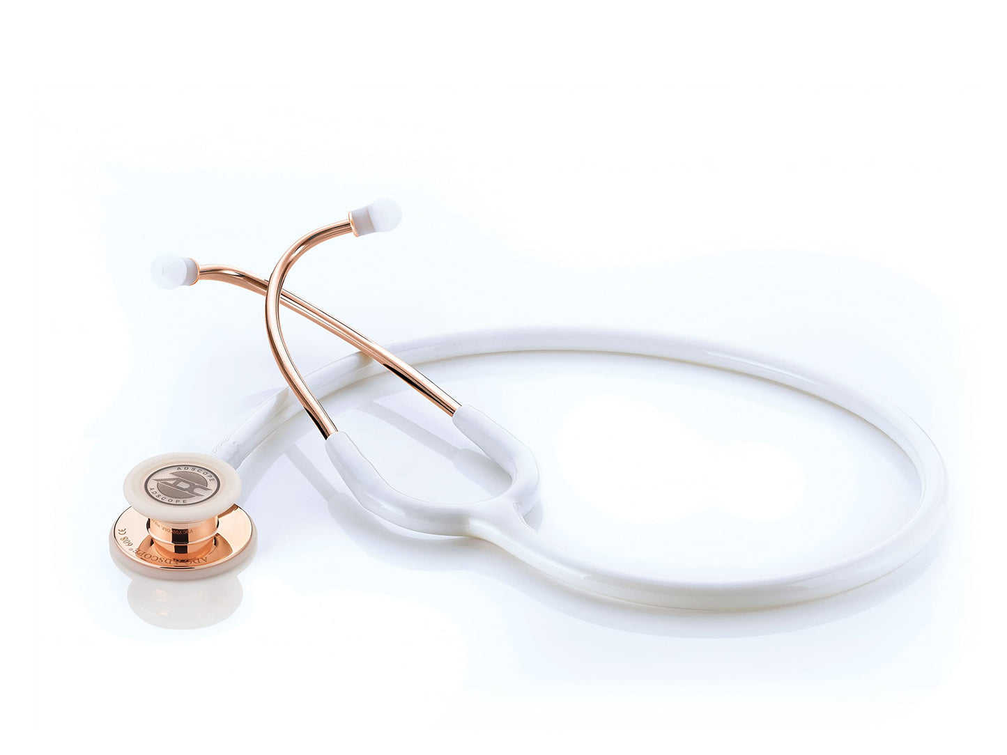 ADC Adscope 608 Convertible Clinician Stethoscope with Tunable AFD Technology, Adult Diaphragm and Adult Bell or Pediatric Diaphragm, 31 inch Length, Rose Gold with White tubing