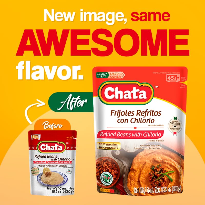 Chata Mexican Refried Beans with Pork Chilorio, 15.2 oz (Pack of 3)