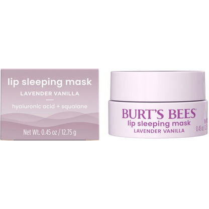 Burt’s Bees Lavender Vanilla Lip Sleeping Mask, With Hyaluronic Acid and Squalane Moisturizer To Instantly Hydrate Lips, Overnight Mask and Treatment, 0.45 oz.
