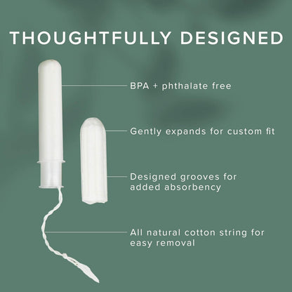 Veeda 100% Natural Cotton Tampons - Super Absorbency with Leak Proof Protection - Compact BPA-Free Applicator - Unscented & Free from Chlorine, Toxin - 96 Count