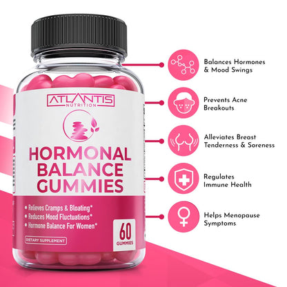 Atlantis Nutrition Hormonal Balance for Women & PMS Relief Gummies - Alleviates Cramps, Bloating, Mood Swings, Hot Flashes & Night Sweats - Cranberry, Dong Quai & Chasteberry Menstrual Cramp Relief