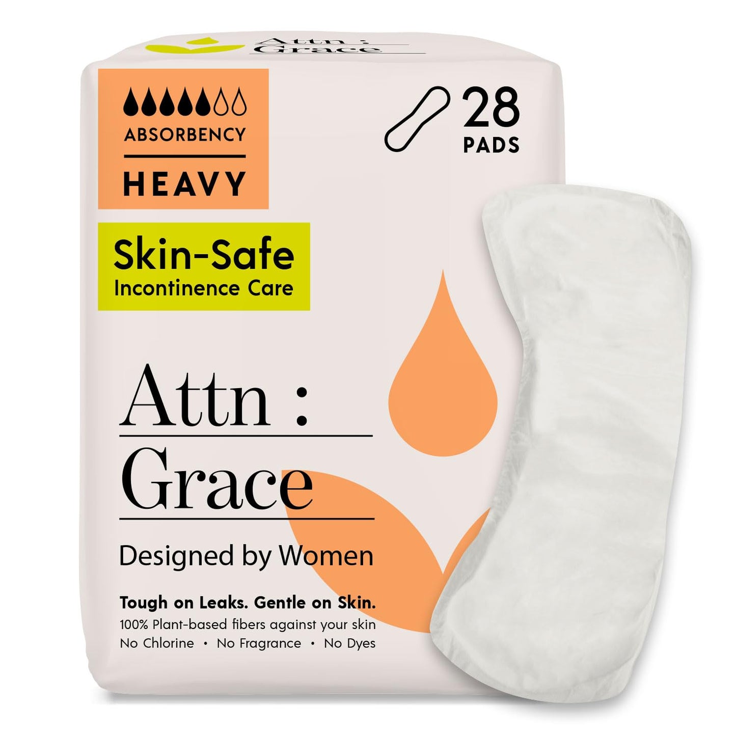 Attn: Grace Moderate and Heavy Incontinence Pads for Women (28 Pads Per Pack/56 Total) - High Absorbency Sensitive Skin Protection for Bladder Leakage or Postpartum/Discreet, Breathable, & Plant-Based