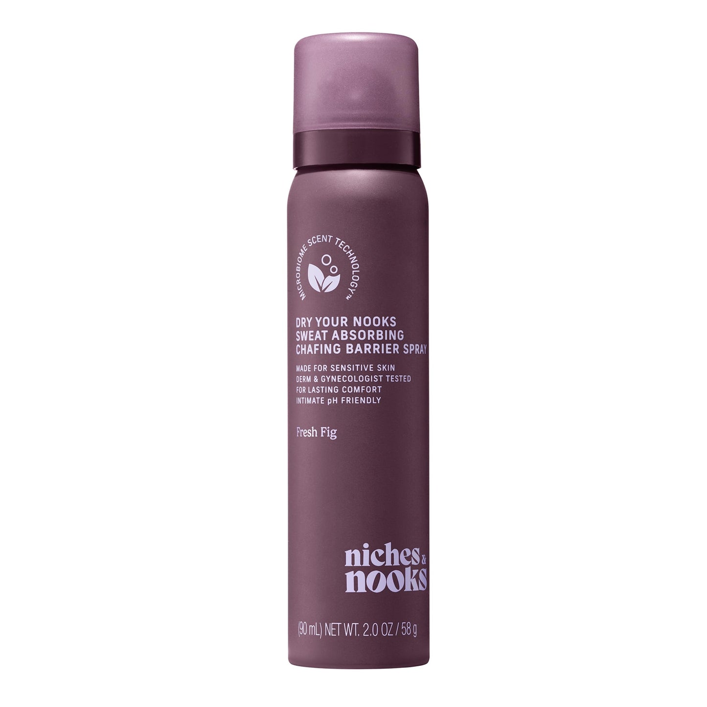 Niches & Nooks Sweat Absorbing Anti Chafing Barrier Body Spray for Women - Fresh Fig - Intimate pH Balanced Feminine Spray Relief For Thighs & Skin - Travel Size - Vegan + Phthalate Free - 2oz