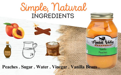 Amish Valley Products Old Fashioned VANILLA Peaches Halves Canned Jarred Peach in 32 oz Glass Jar
