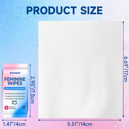 Feminine Hygiene Wipes for Women, pH Balanced & Hypoallergenic Intimate Wipes, Alcohol-Free, Gentle Female Personal Wipes, Convenient Mini Packs for Daily Use & On-The-Go，64 Wipes (Pack of 8)