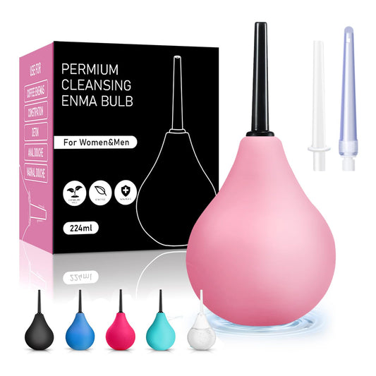 Anal Douche Enema Kit - 224ml Enema Bulb Douches for Men and Women, Reusable Enemas for Colon Cleanse, Vaginal Douche Ideal for Daily Care & Travel (Pink)