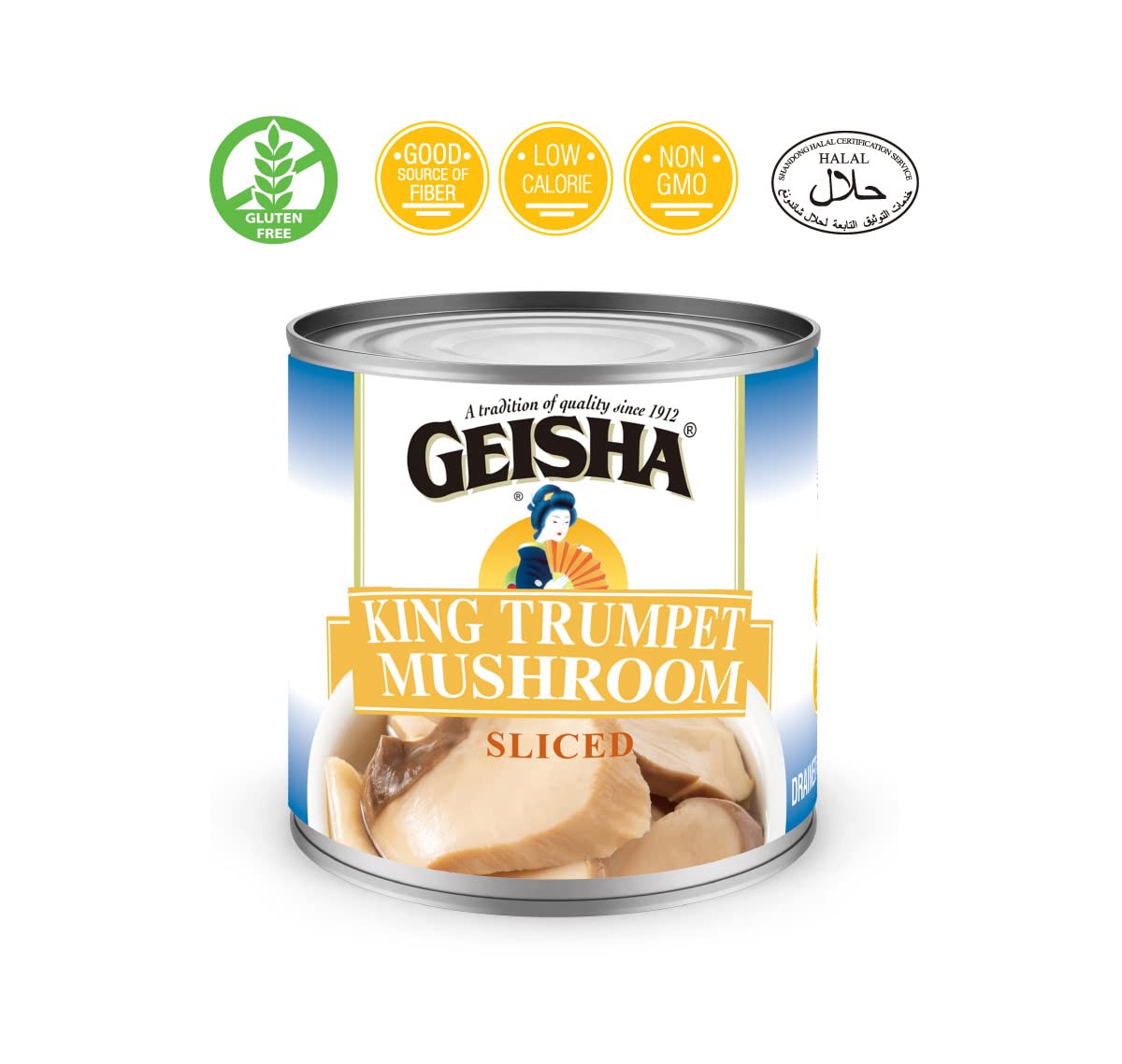 GEISHA King Trumpet Mushroom 4OZ. (Pack of 12), King Trumpet | Halal Certified － NON-GMO － Gluten Free－Good Source of Fiber－Only 25 Calories per Container